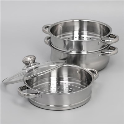 УЦЕНКА Мантоварка - пароварка из нержавеющей стали Доляна «Классика», d=24 см, 3 уровня, общий объём — 7.9 л