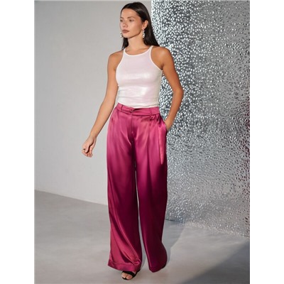 Топ с закрытым декольте из хлопка с эластаном в рубчик с матовым покрытием металлик