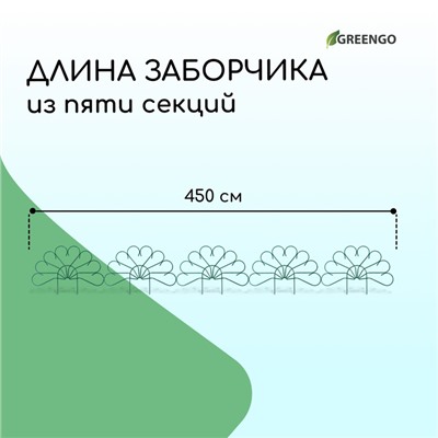 Ограждение декоративное, 62×450 см, 5 секций, металл, зелёное, «Павлин-2», Greengo
