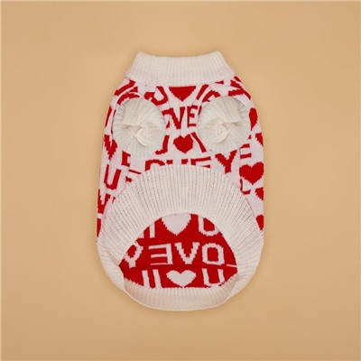 Свитер для животных ILOVEYOU, размер S, (ДС 23, ОШ 23, ОГ 26-45 см, белый, красный