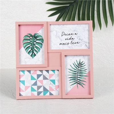 Фоторамка коллаж 27.5х27.5 см розовая / K9038-PN /уп 60/ 4 фото 10x15