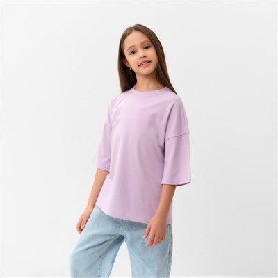 Футболка для девочки однотонная MINAKU: Basic Line, сиреневая, рост 98 см