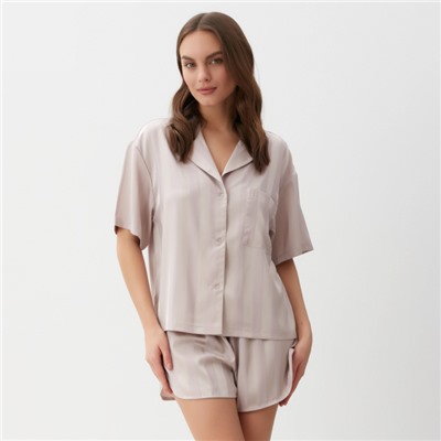 Пижама женская (рубашка, шорты) KAFTAN «Полоска», размер 48-50, бежевая