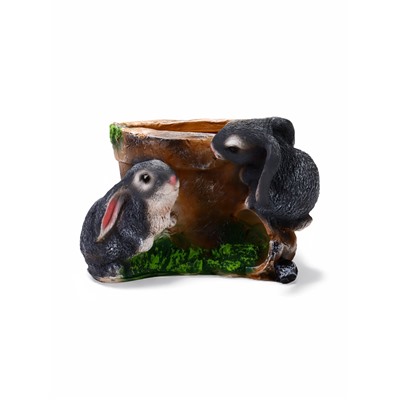 Декоративное кашпо для цветов «Зайцы у горшочка», 17 см, полистоун