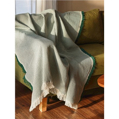 Плед с бахромой SL Home Waffle, 130×180 см, зелёный