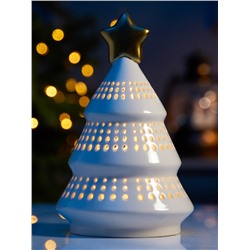 Светодиодная фигура «Ёлка с золотой звездой», 17.5×11×11 см, 1 LED, керамика, от батареек LR44×3, тёплый белый свет