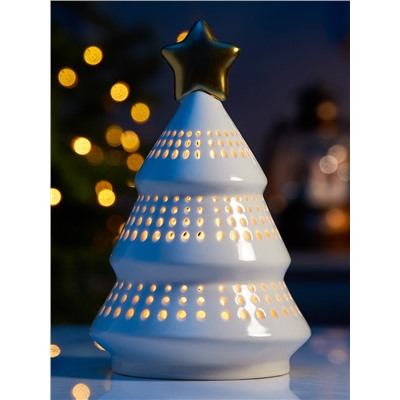 Светодиодная фигура «Ёлка с золотой звездой», 17.5×11×11 см, 1 LED, керамика, от батареек LR44×3, тёплый белый свет