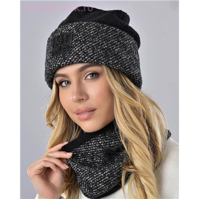 Мохер мульти отворот квадрат термо Комплект флис (шапка+снуд) (56-58)