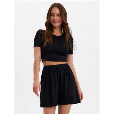 Пижама женская (футболка, шорты) MINAKU: Home collection, размер 48, чёрная