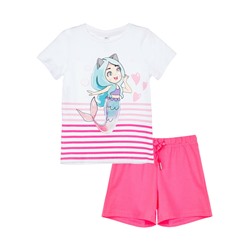 Комплект трикотажный для девочек: фуфайка (футболка), шорты