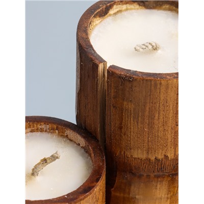 УЦЕНКА Свеча в бамбуке тройная, 14×15×30 см, 100 мл, цв. бежевый