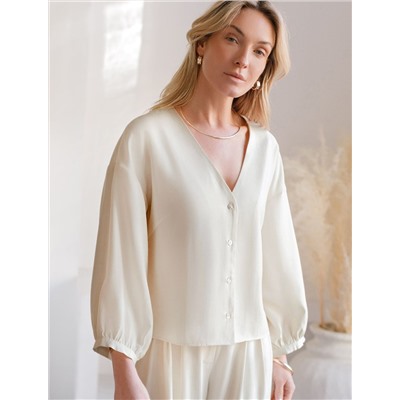 Укороченная блузка с V вырезом из плотного лиоцелла