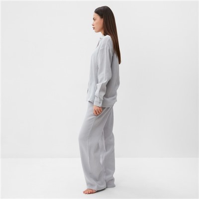 Пижама женская (рубашка, брюки) KAFTAN Basic, размер 52-54, серо-голубая