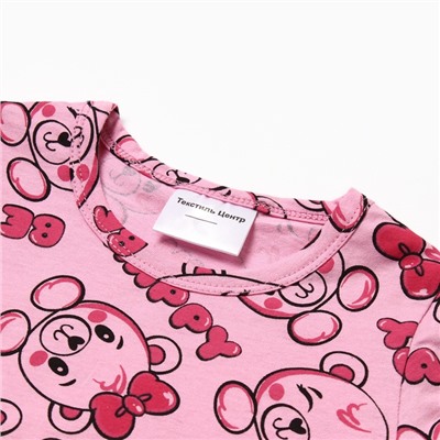 Комплект для девочки домашний (футболка/шорты) "Мишки", цвет розовый, рост 104