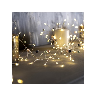 Гирлянда «Мишура» 2 м роса с насадками «Перламутр», IP20, серебристая нить, 200 LED, батарейки ААх3 (нет в комплекте), свечение тёплое белое