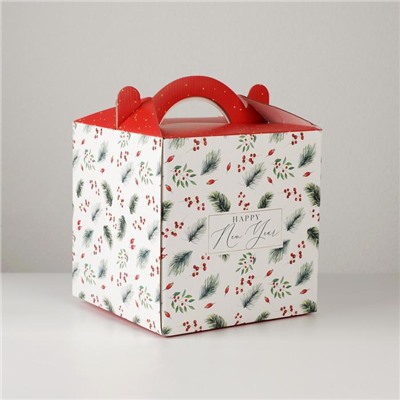 Коробка кондитерская новогодняя с окном, сундук, Happy New Year, 20×20×20 см