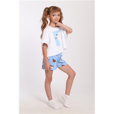 Пижама для девочки Хулиган арт. ПД-019-069 (Белый/голубой)