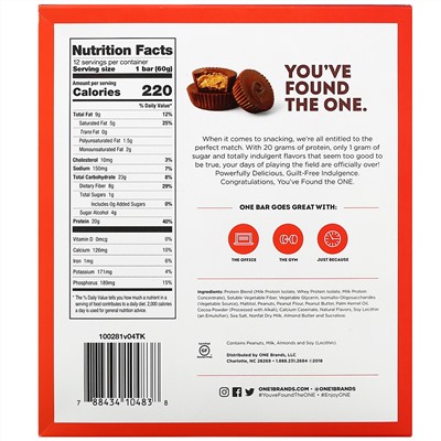 One Brands, ONE Bar, Peanut Butter Cup, 12 Bars, 2.12 oz (60 g) Each