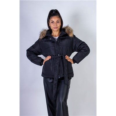 Куртка арт. 611 на поясе с капюшоном, натуральный мех, евро-зима, демисезон НАТАЛИ, 1067157