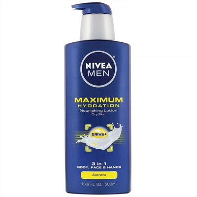 Nivea, Men, максимальное увлажнение, питательный лосьон «3 в 1», алоэ вера, 500 мл (16,9 жидк. унций)