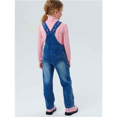 Полукомбинезон текстильный джинсовый утепленный флисом для девочек