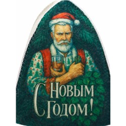 Шапка для бани и сауны, с принтом «С новым годом! Дед Мороз с веником и бокалом », полиэфир 70%, шерсть 30%, «Банная забава»