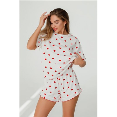 Пижама домашняя с шортами и футболкой (Белый)