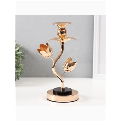 Подсвечник на 1 свечу «Золотые тюльпаны», d=2-6 см, металл, акрил, 10×10×22.5 см