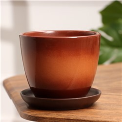 Горшок для цветов «Миндаль», керамический, с поддоном, 1 л, коричневый