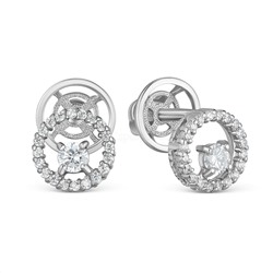 Серьги-пусеты из серебра с фианитами родированные 925 пробы С-3820рс200