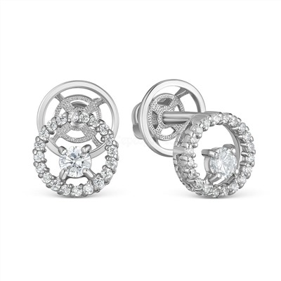 Серьги-пусеты из серебра с фианитами родированные 925 пробы С-3820рс200