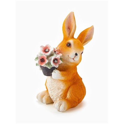 Садовая фигура из полистоуна «Зайка с букетом», 22×11×17 см, с подсветкой