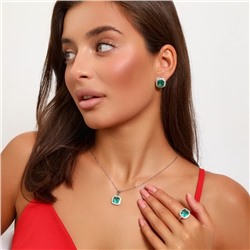 Комплект ювелирная бижутерия серьги, кулон и кольцо 20 р, покрытие: посеребрение, вставка: фианит, цвет: морска волна и прозрачный, арт.313.104-20