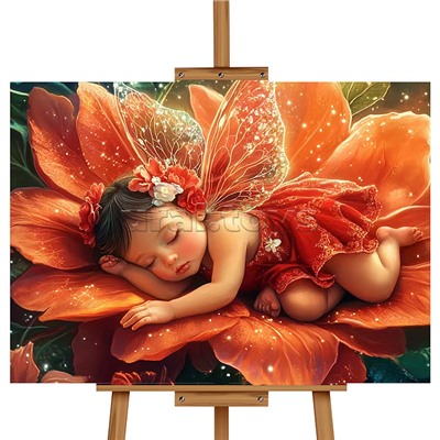 Мозаика алмазная "Спящий ангелочек в цветке" 30*40см.