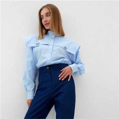 Рубашка женская с лентами MINAKU: Casual Collection, размер 48, голубая