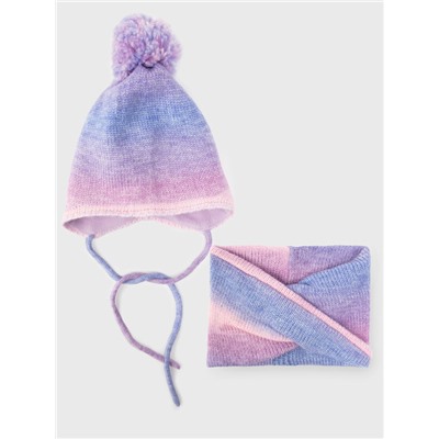 Комплект трикотажный для девочек: шапка, снуд