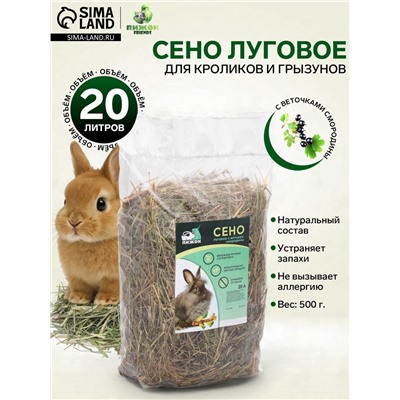 Сено луговое с веточками смородины «Пижон» для грызунов, 20 л, 500 г