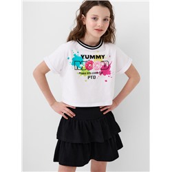 Комплект трикотажный для девочек: джемпер (футболка), юбка-шорты