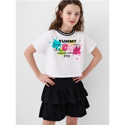 Комплект трикотажный для девочек: джемпер (футболка), юбка-шорты