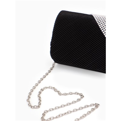 Сумка-клатч вечерняя на магните, на длинной цепочке, с серебристой вставкой, чёрная