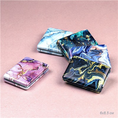 Зеркало карманное 6х8,5 см / GT354 /уп 50/300/ кожзам, стразы микс