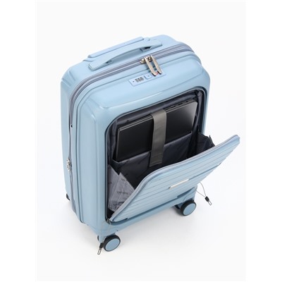 Чемодан на колёсах Bagvoyage маленький 46 л (S), на молнии, с увеличением, отдел для ноутбука, кодовый замок, 4 колеса, голубой