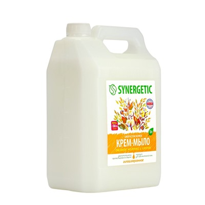 Крем-мыло жидкое SYNERGETIC «Овсяное молочко и хлопок», биоразлагаемое, для мытья рук и тела, 5 л
