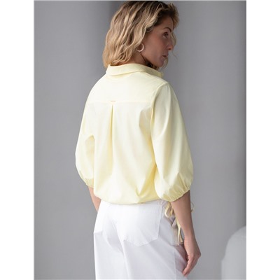 Укороченная блузка с рукавами буфами и с кулиской по низу из эластичного хлопка