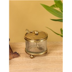 Сахарница с ложечкой «Сластёна», латунь, стекло, 7×7×7.6 см