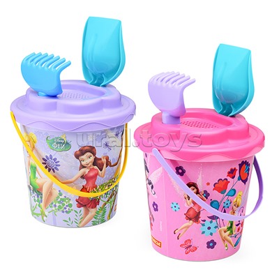 Набор Disney "Феи" №2: ведро с наклейкой, ситечко "Солнышко" лопатка №5, грабельки №5