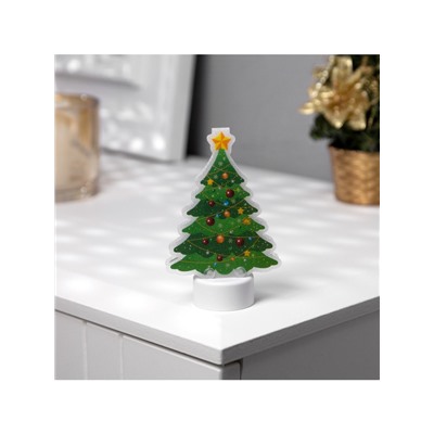 Световая картинка на подставке «Ёлочка», 11 см, 1 LED, от батареек, свечение тёплое белое