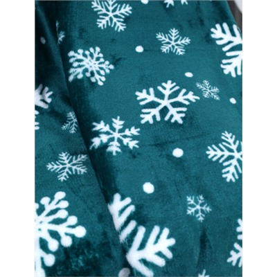 Плед флисовый 150х200 см Снежинки на зеленом фоне / GP611-14 /уп 20/100/745283 новогодний