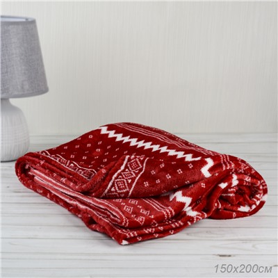 Плед флисовый 150х200 см Красный с белыми снежинками / GP611-4 /уп 100/ 696142 новогодний