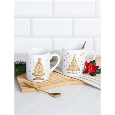 Набор кружек новогодних 4 предмета,кружки и ложки в п/у / H-3045 /уп 36/